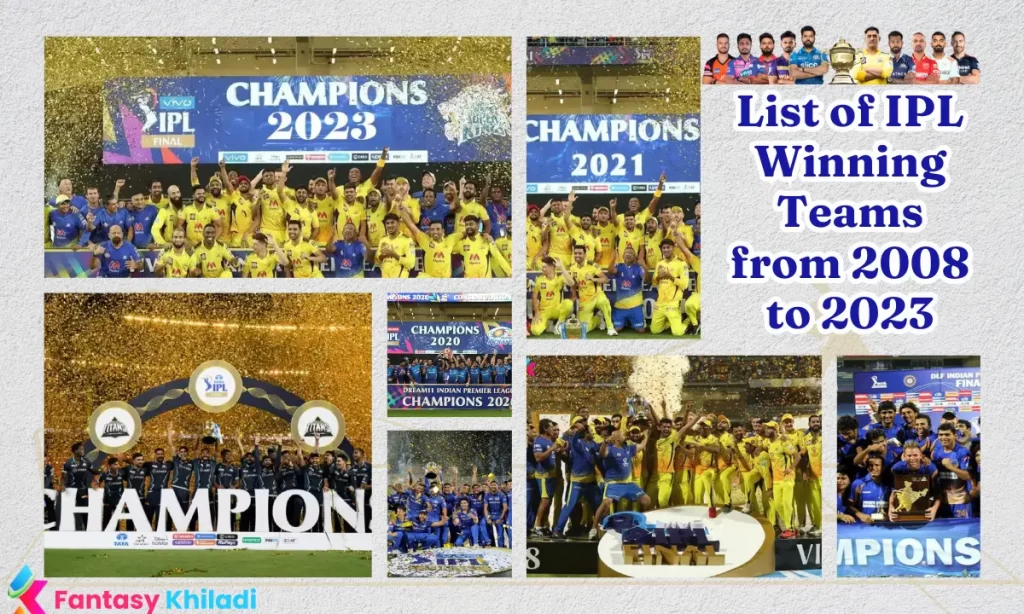 List of IPL Winning Teams from 2008 to 2023