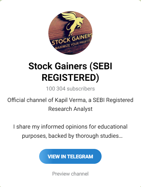 Stock Gainers - highest subscribes Stock Market Telegram Channels
