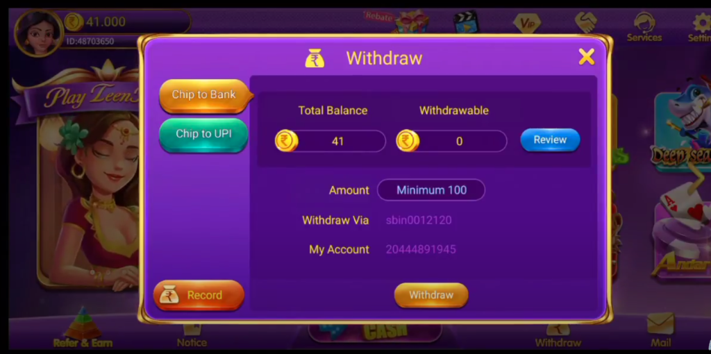 how to withdrawl money in rummy fate apk