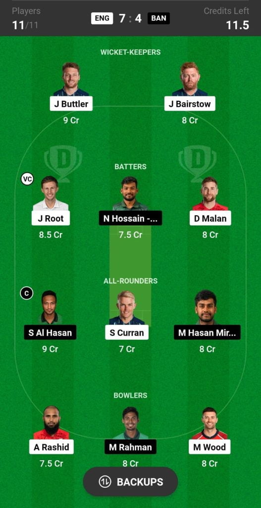 ENG vs BAN dream11 prediction today match