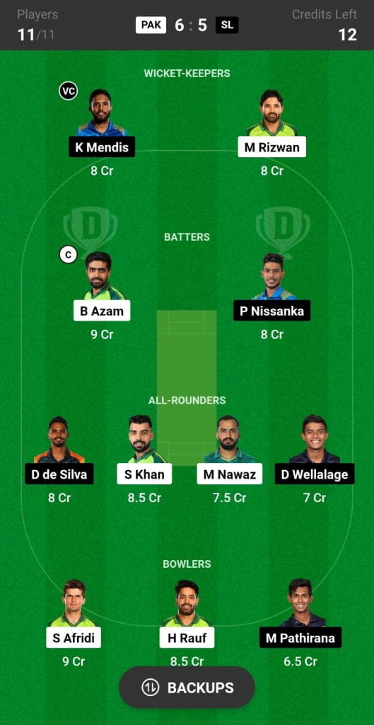 PAK vs SL dream11 prediction today match