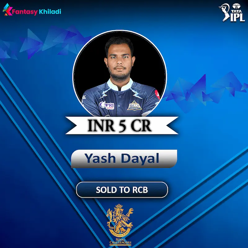 Yash Dayal has sold to RCB for 5 Crore.
