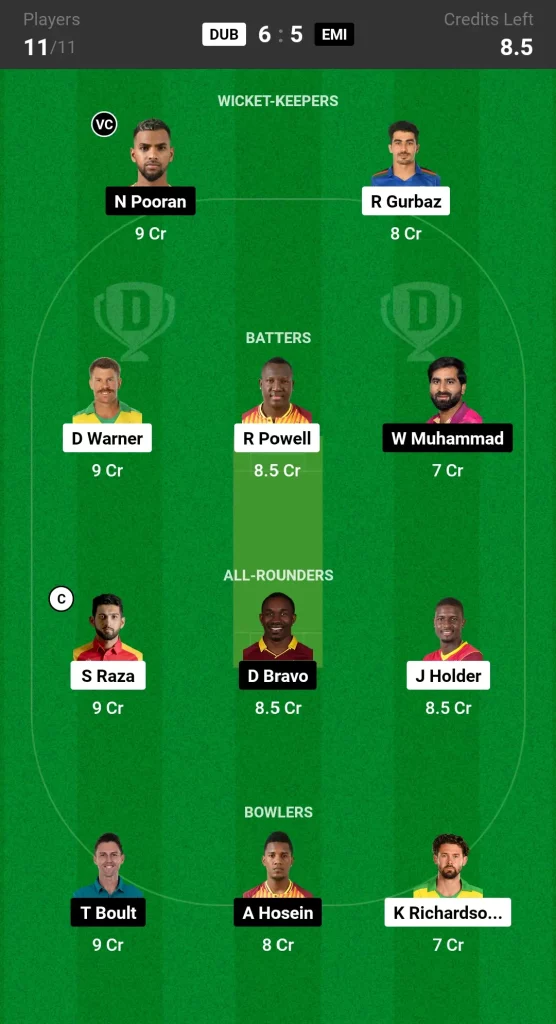 DUB vs EMI Dream11 Prediction Today ILT20 Match Small League Team