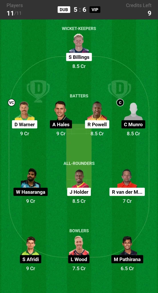 DUB vs VIP Dream11 Prediction Today ILT20 Match Grand League Team