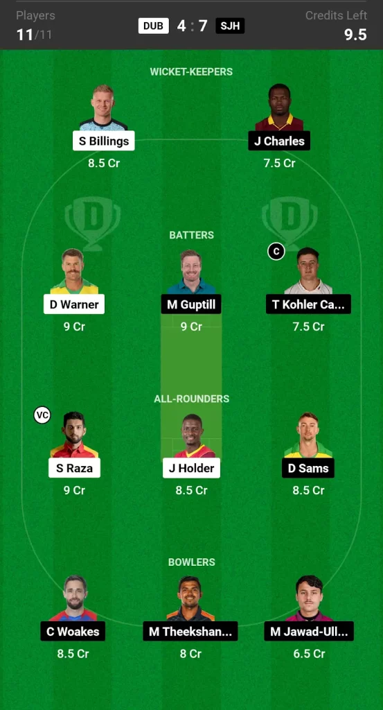 Dream11 Grand League Team DUB vs SJH ILT20 Match 5