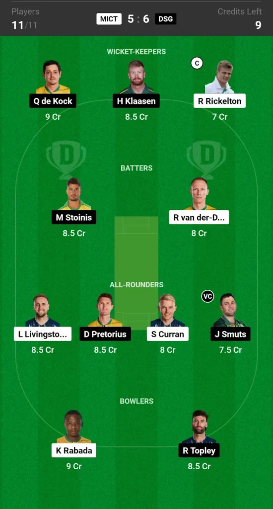 Dream11 Small League Team MICT vs DSG SA20 Match 16