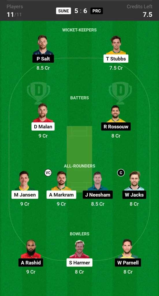 Dream11 Small League Team SUNE vs PRC SA20 Match 15