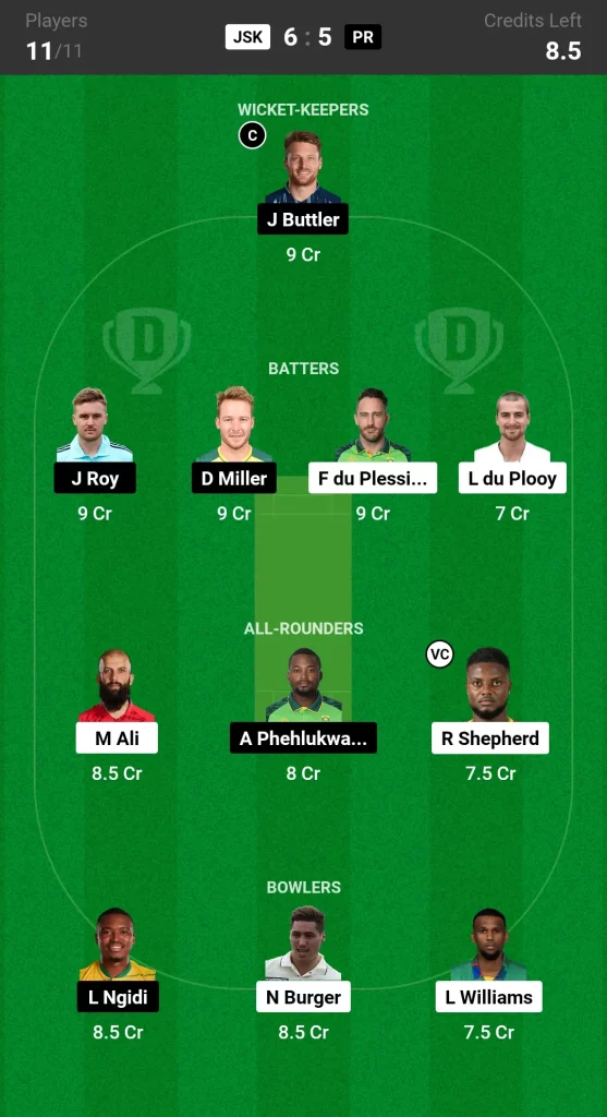 JSK vs PR Dream11 Prediction Today SA20 Match Small League Team