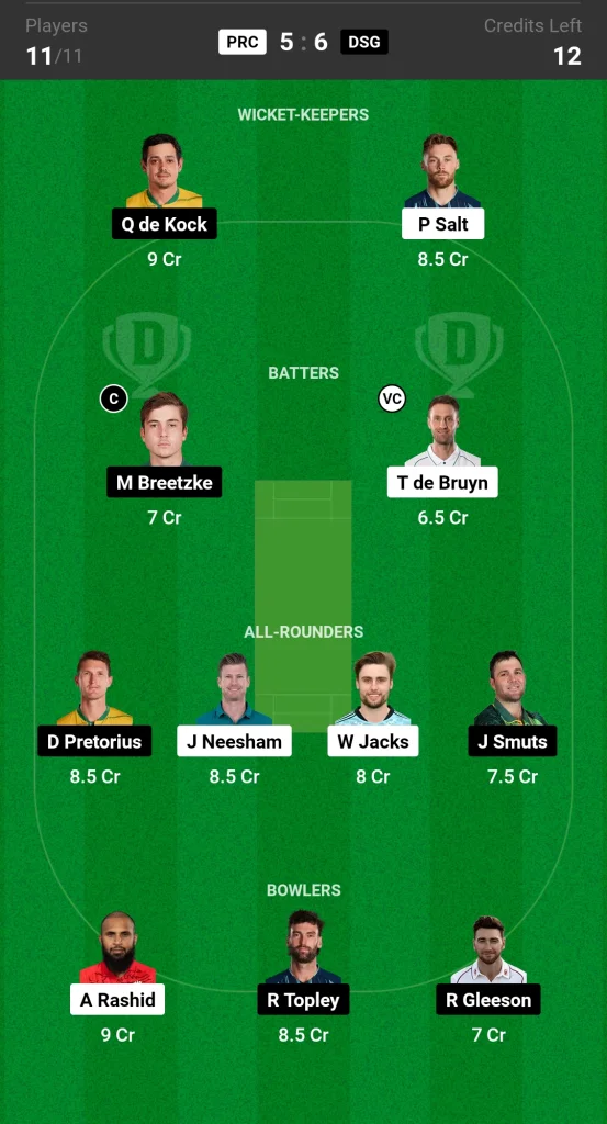 PRC vs DSG Dream11 Prediction Today SA20 Match Grand League Team 1