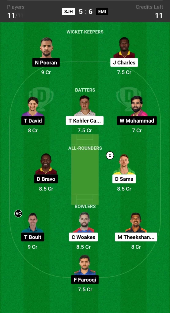 SJH vs EMI Dream11 Prediction Today ILT20 Match Small League Team