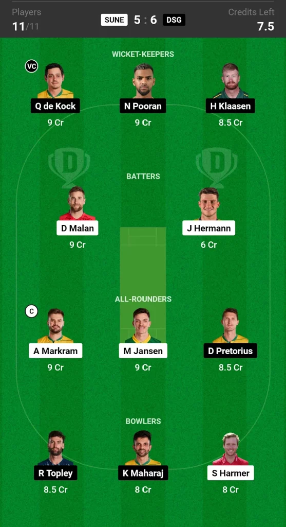 SUNE vs DSG Dream11 Prediction Today SA20 Match Small League