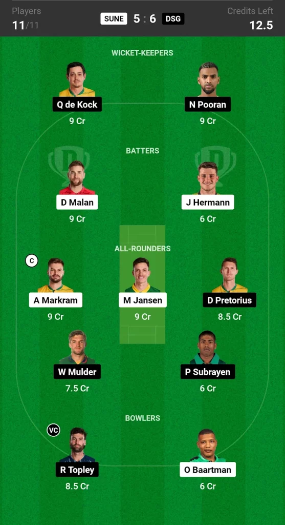 SUNE vs DSG Dream11 Prediction Today SA20 Match Grand League Team