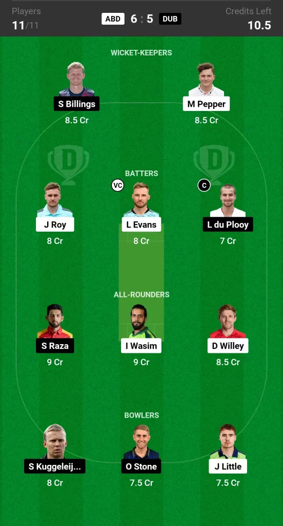 ADB vs DUB Dream11 Prediction Today ILT20 Match Grand League Team