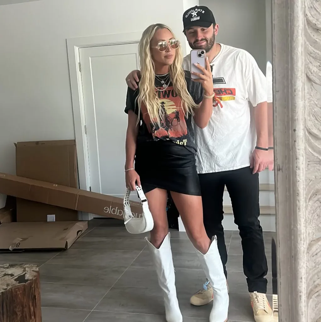 Baker Mayfield with his wife Emily Wilkinson