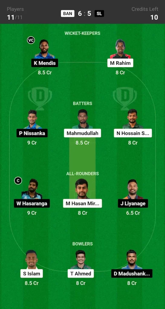 BAN vs SL Dream11 Prediction Today ODI Match Small League Team