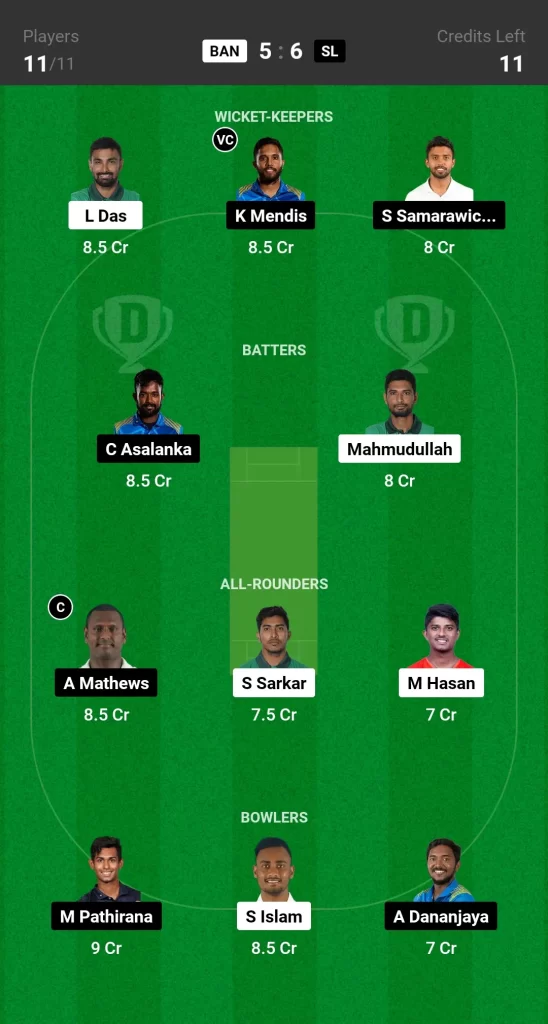 BAN vs SL Dream11 Prediction Today T20I Match Small League Team