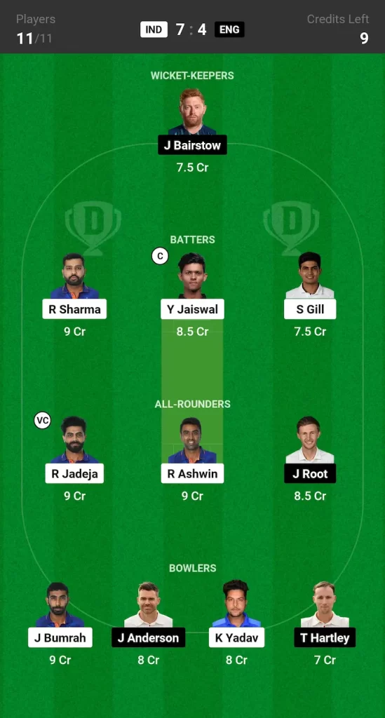 IND vs ENG Dream11 Prediction Today Match Small League Team