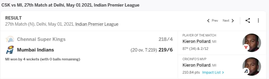 MI vs CSK IPL 2021 Match - 219
