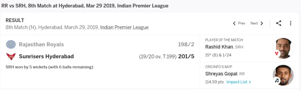SRH vs RR IPL 2019 Match Highest run chase by SRH in IPL