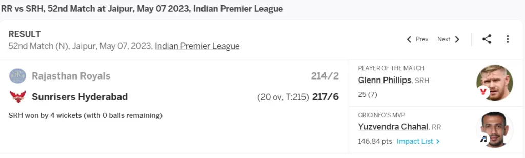 SRH vs RR IPL 2023 Match