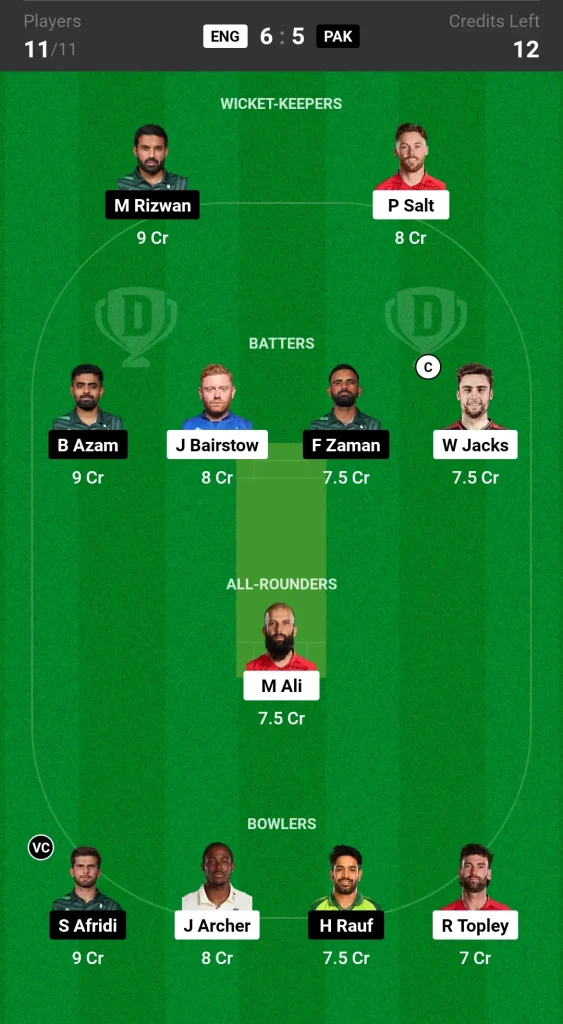 ENG vs PAK Dream11 Prediction Today Match Small League Team 