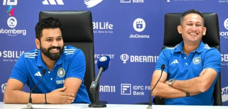 Indian skipper Rohit Sharma and Chief Selector Ajit Agarkar answer the media