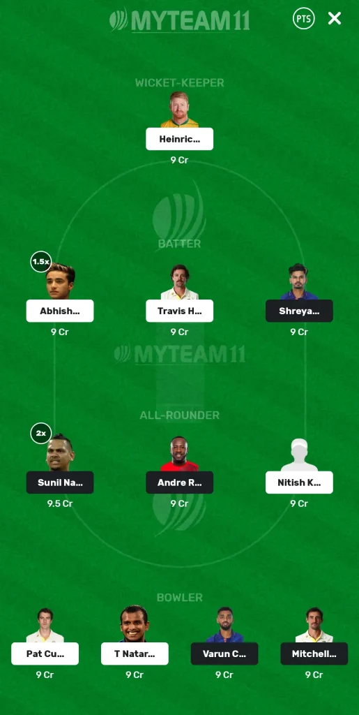 Kolkata vs Hyderabad Myteam11 Prediction