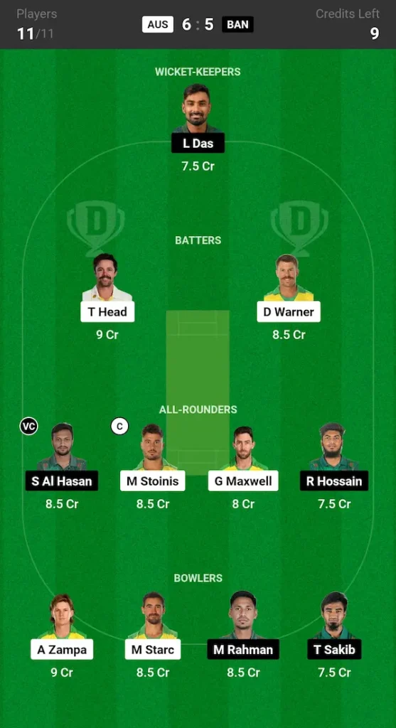 AUS vs BAN Dream11 Prediction Today Match Small League Team