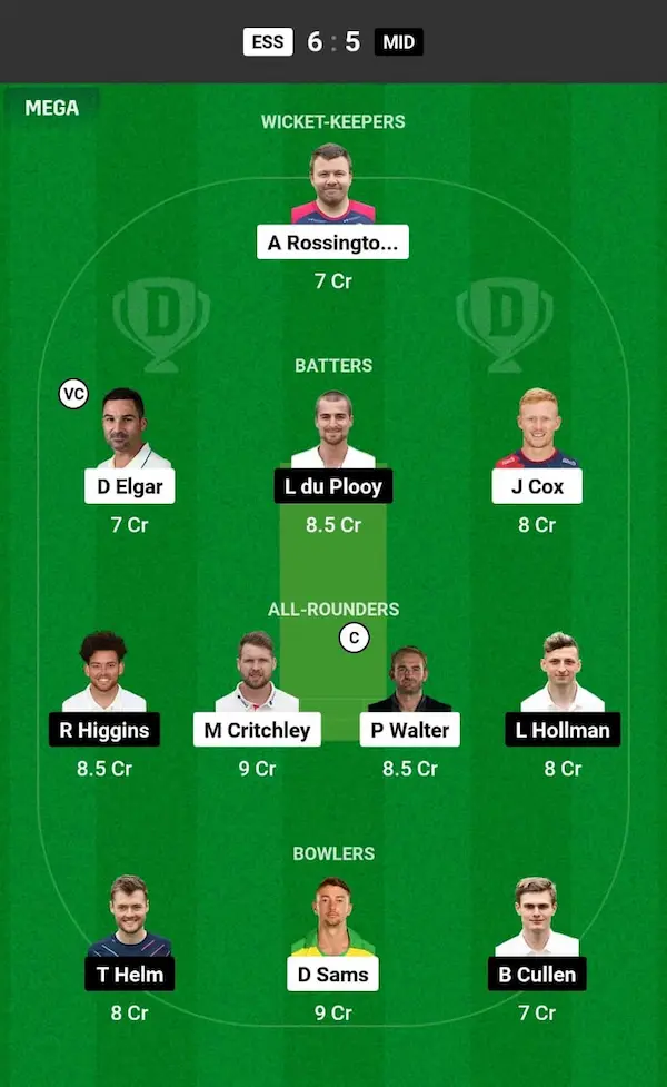 ESS vs MID Dream 11 Prediction Grand League Team