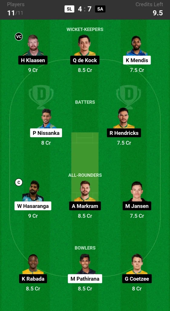 SL vs SA Dream11 Prediction Small League