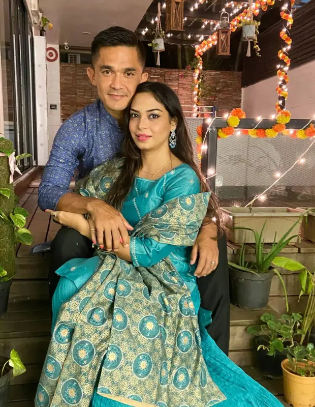 Sunil Chhetri with his Wife