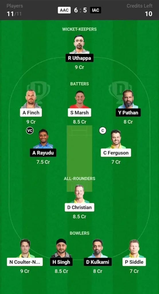 AAC vs IAC Dream11 Prediction Today Match Grand League Team