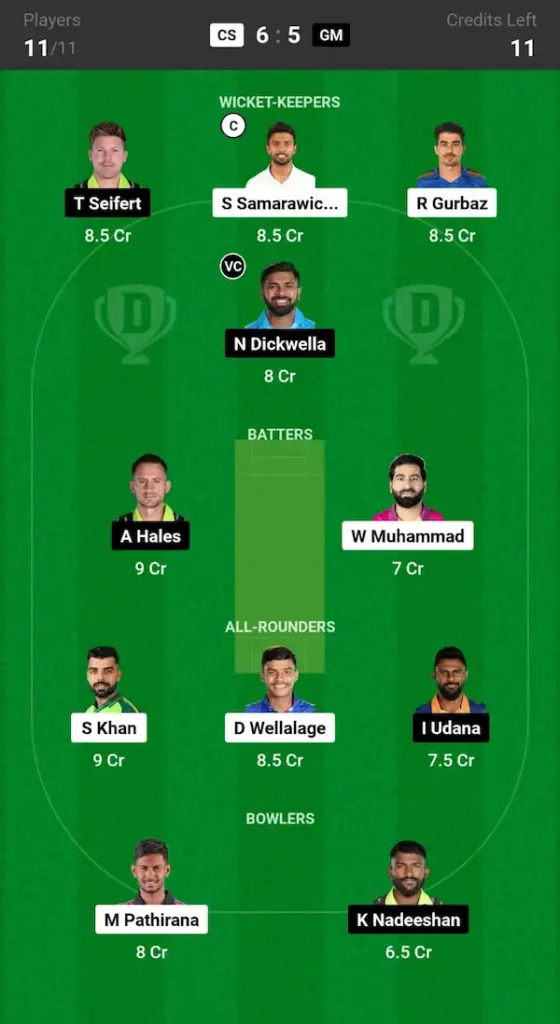 CS vs GM Dream11 Prediction Today Match Grand League Team