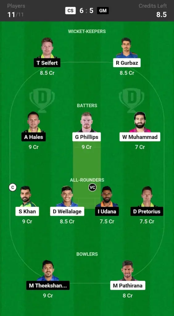 CS vs GM Dream11 Prediction Today Match Small League Team