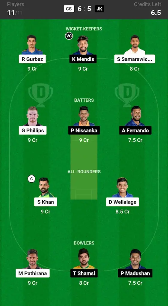 CS vs JK Dream11 Prediction Today Match Small League Team