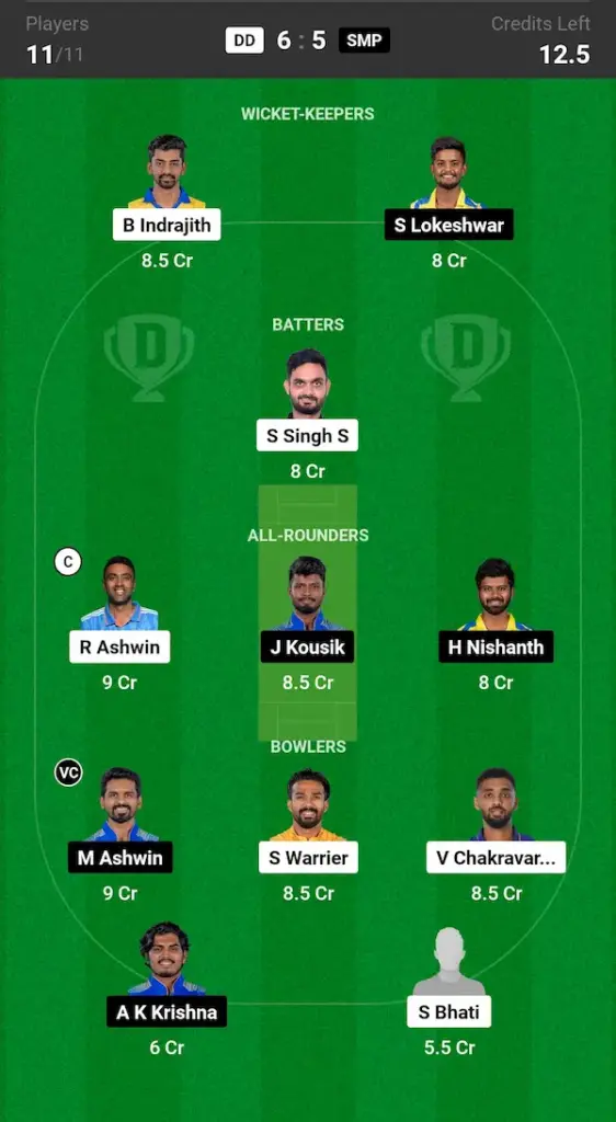 DD vs SMP Dream11 Prediction Small League Team