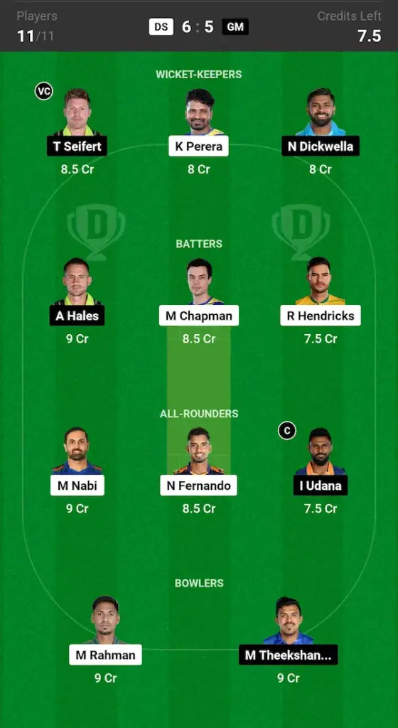 DS vs GM Dream11 Prediction: Small League Team