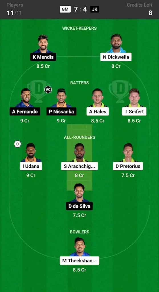 GM vs JK Dream11 Prediction Today Match Small League Team