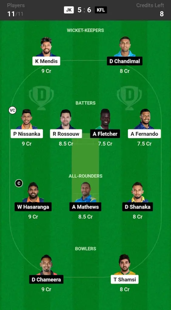 JK vs KFL Dream11 Prediction Today Match Small League Team