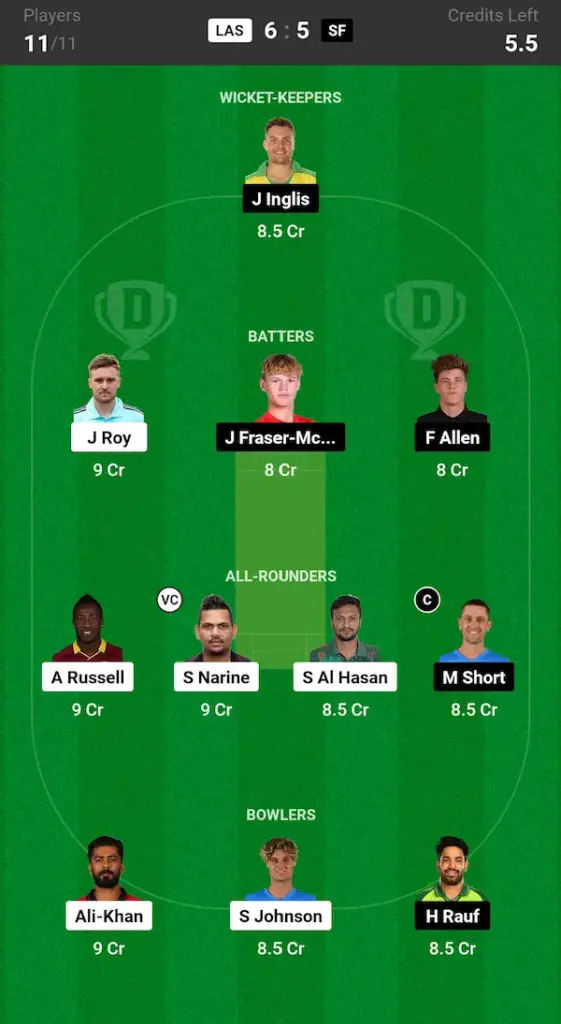 LAS vs SF Dream11 Prediction Today Match Small League Team