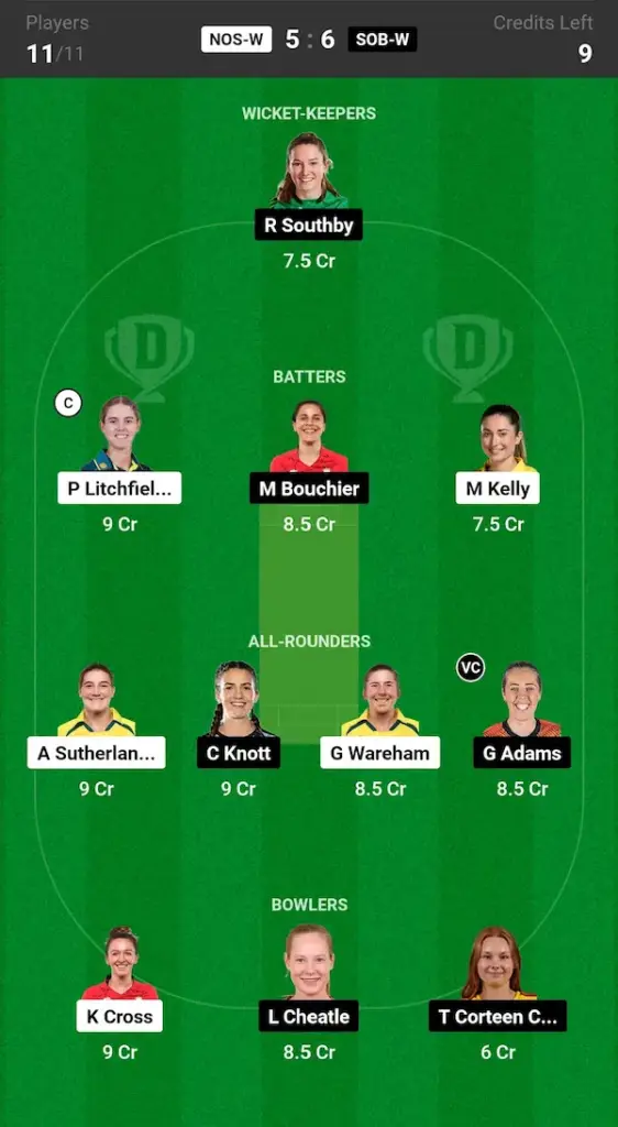 NOS W vs SOB W Dream11 Prediction Grand League Team