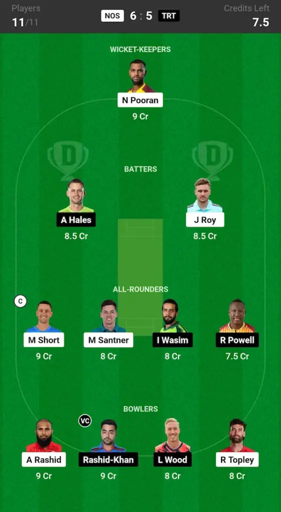 NOS vs TRT Dream11 Prediction Small League Team