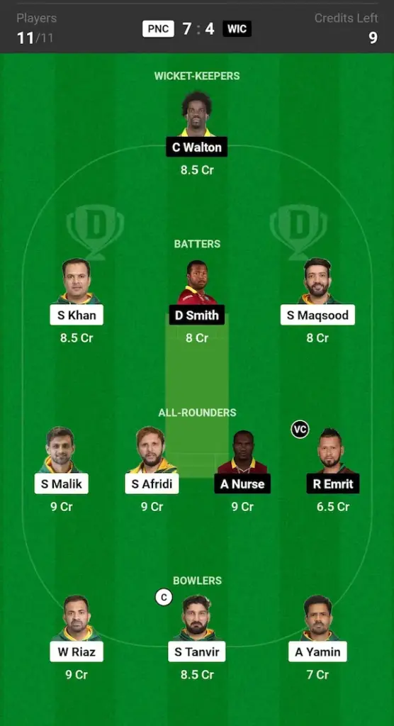 PNC vs WIC Dream11 Prediction Today Match Grand League Team