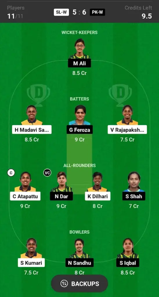 SL W vs PAK W Dream11 Prediction Small League Team