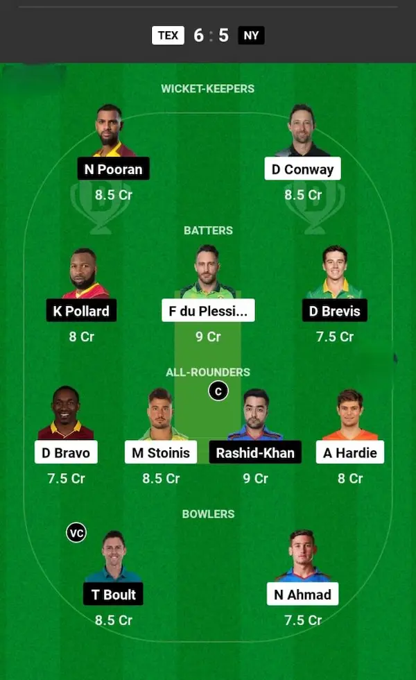 TEX vs NY Dream11 Prediction Grand League Team