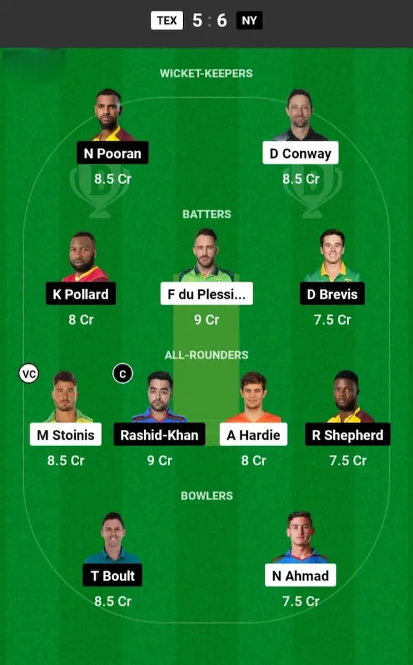 TEX vs NY Dream11 Prediction Small League Team