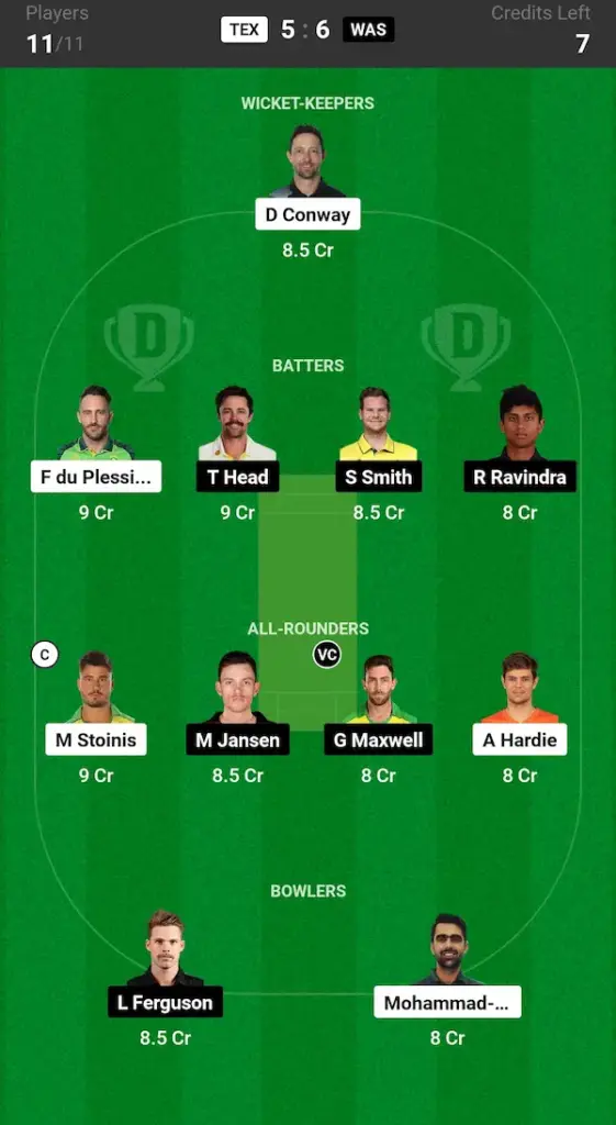 TEX vs WAS Dream11 Prediction Today Match Small League Team