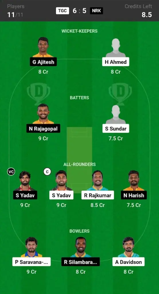 TGC vs NRK Dream11 Prediction Small League Team