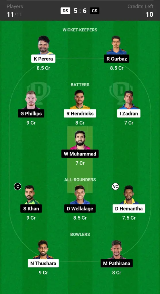 DS vs CS Dream11 Small League Team