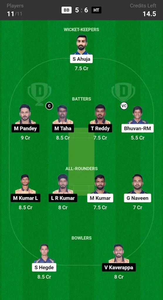 BB vs HT Dream11 Prediction Grand League Team